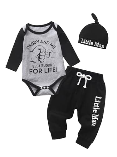 Image of Tearfuty Newborn Baby Boy Clothes Long Sleeve Romper + Pants + Hat 3pcs Clothing Sets Black（3-6 Months）