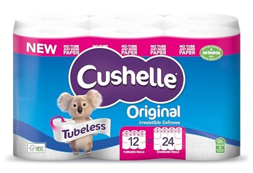 Image of Cushelle Original Tubeless Twice as Long Toilet Tissue 12 equals 24 Regular Rolls
