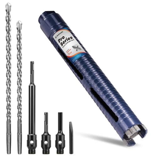 Image of DaduoRi Pro 42mm x 240mm Core Drill Bit Set, Includes 3 Adapters(240mm & Regular SDS Plus, Hex), 2 Extra Long Centre Bits (280mm/300mm) - For Deep Holes in Concrete, Brick, Block, Stone - 1/2" BSP