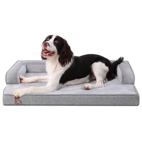 Image of KSIIA Large Dog Bed Waterproof Orthopedic Dog Sofa Bed with U-Shape Bolster, Removable Washable Cover and Non-Slip Bottom, Grey, 88x55x15cm