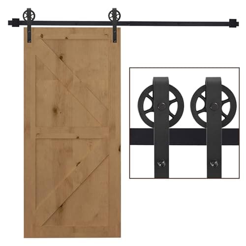 Image of HOMCOM 6.6 FT/ 2000mm Carbon Steel Sliding Barn Door Kits Hardware Closet Set Track System for Single Wooden Door Industrial Wheel Style Roller