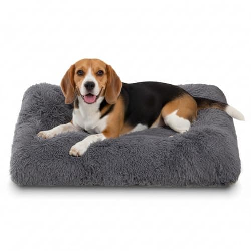 Image of Jaspuriea Medium Dog Bed Washable Dog Crate Mattress Calming Fluffy Anti Anxiety Dog Beds Deluxe Plush Dog Mat with Anti-Slip Bottom, Dark Grey, 75x50x7cm