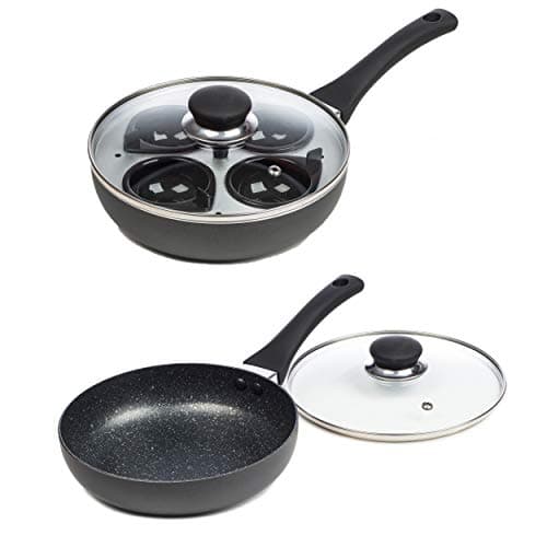 Image of ChefMate 20cm 4 Egg Cup Non-Stick Frying Pan and Egg Poacher - Induction Suitable - Multicolour - 0.75L - 0.97kg