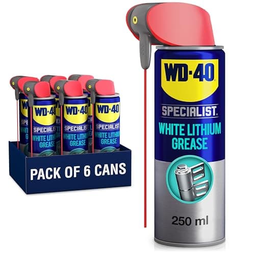 Image of WD-40 Specialist White Lithium Grease Spray, 250ml 6-Pack, Long Lasting Spray Grease for Metal to Metal, Bearings, Hinges and Gears, Corrosion and Rust Protection