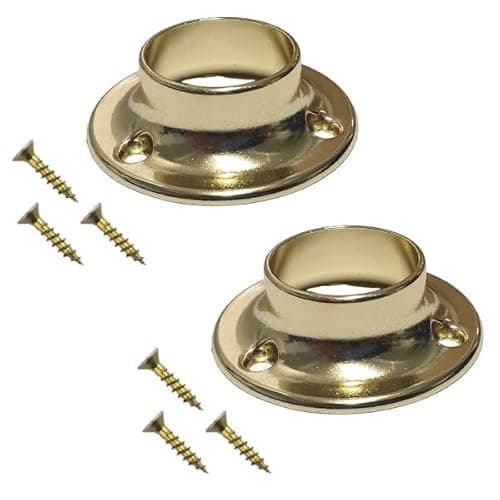Image of TERF® Polished Brass Curtain Wardrobe Rod Pole Holder Socket for Up to 25mm Diameter Curtain Rail Wall Mount Rod Pole Holder Shower Curtain Closet Lever Rail Socket with Fixing - Pack of 2