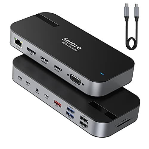 Image of Docking Station Dual Monitor 2HDMI DisplayPort VGA Laptop USB C Dock Quad Monitor, USB C Docking Station with 1m Cable Dual HDMI DisplayPort VGA RJ45 Ethernet 100W PD Audio SD/TF 6 USB (Up to 10Gbps)