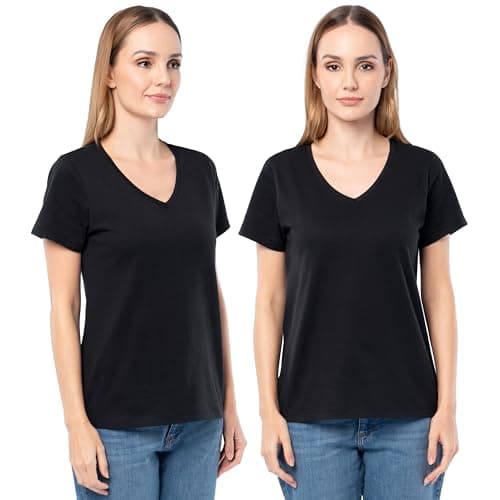 Image of Fruit of The Loom Womens Short Sleeve V-Neck T-Shirt, 2 Pack, Black/Black, M