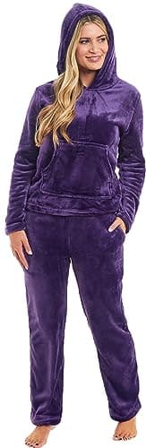 Image of KATE MORGAN Womens Pyjamas Warm Fleece Pyjamas for Women Sets Pjs with Pockets S-XL | Soft Twosie Pyjama Set for Ladies Gifts for Her S Purple