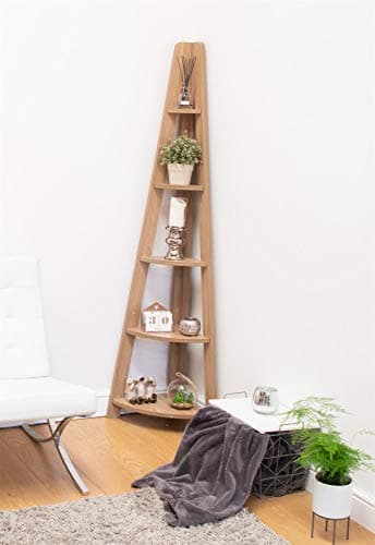Image of Timber Art Design Riva Scandinavian Retro 5-tier Corner Ladder Wooden Bookcase Shelving Unit for Storage Modern Furniture for Bedroom, Living Room, Oak - W38.6 x H175.4 x D38.6 cm