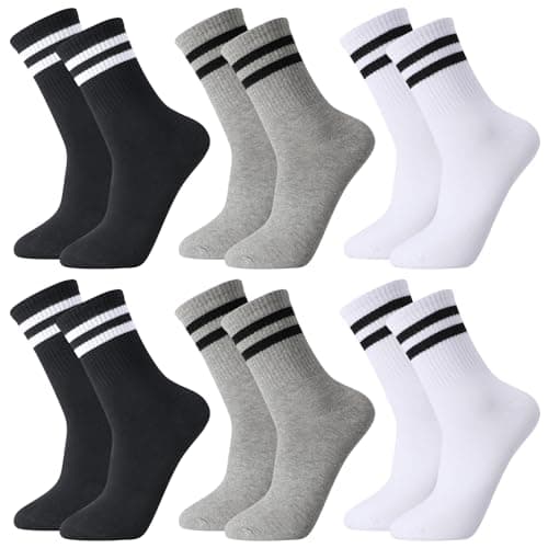 Image of Meng Jiaran 6 Pairs Mens Socks,Breathable Striped Crew Socks,Breathable Colorful Cotton Sports Sock Athletic Running Sock for Men and Women UK 9-11