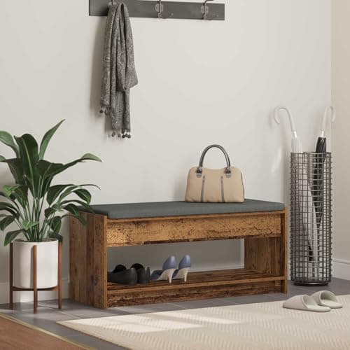 Image of SooIarix Hallway Bench with Cushion and Shelf Made of Reclaimed Wood, 103 x 38 x 45 cm, Wood Composite Bench with Storage Space, Modern Design for Hallway and Living Room, Comfortable Garden Sofa