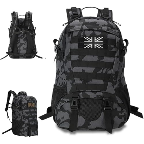 Image of VIRAHYEM 30L Military Tactical Backpacks Molle Army Assault Pack 3 Day Bug Out Bag Laptop Bag for Hiking Treeking Black Hunting Rucksack with 2 Flag Patches and Bottle Holder (Black Camo)
