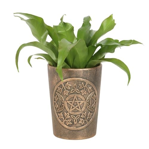 Image of LisaParker Triple Moon Bronze Terracotta Plant Pot - Mystical Tree of Life, Spiritual Symbol, Growth and Rebirth, Antiqued Bronze Effect - Unique Mystical Decor for Plants