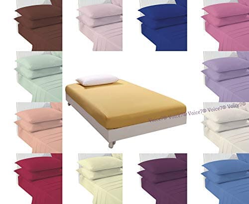Image of Voice7 Extra Deep Fitted Sheet + Two Pillow Cases FREE - 21 Colors Choice Box Depth 16 inches (40 cm) - Percale Bed Sheets Poly Cotton Fabric (Silver Double Fitted Sheet + 2 PillowCases)