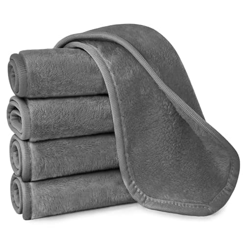 Image of URAQT 5 Pack Face Cloths Make Up Remover Microfibre Face Wipes for Reusable Makeup Remover Cloth Washable Ultra Soft Facial Cleansing Wipe Cloths (Dark Grey)