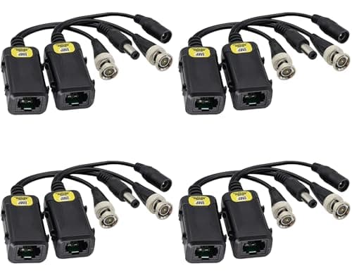 Image of zdyCGTime Passive Video Balun RJ45 Female to BNC Male DC Network Transceiver, Full HD Surveillance RJ45 to BNC Cable Compatible with All Video Equipment (16.5cm 4 Pair)