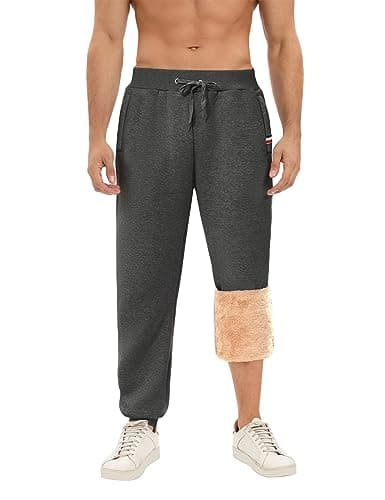 Image of Voqeen Men's Sherpa Lined Jogger Sweatpants Fleece Jogging Bottoms Casual Thermals Trousers Winter Warm Track Pants Tracksuit Zip Pockets Dark Grey