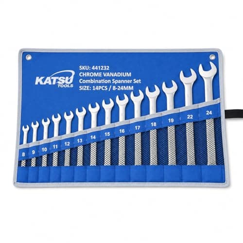 Image of KATSU Tools 14 Pieces Combination Spanner Set Metric Size 8-24mm Garage Workshop Mechanic Car Repair Toolkit with Storage Pouch 441232