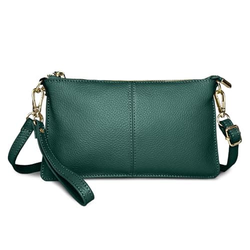 Image of FORRICA Forest Green Clutch Bag for Women – Genuine Leather Cross Body Bag, Ladies Small Crossbody Phone Purse for Wedding, Evening & Party