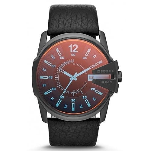 Image of Diesel Watch for Men Master Chief, Two Hand Date Movement, 45 mm Black Stainless Steel Case with a Leather Strap, DZ1657