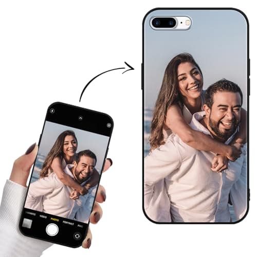 Image of Yoedge Personalised Phone Case for iPhone 7 Plus/8 Plus 5.5", "Custom Design Photo Image Flexible Soft TPU Silicone Rubber Shockproof Bumper Cover for Girls, Black