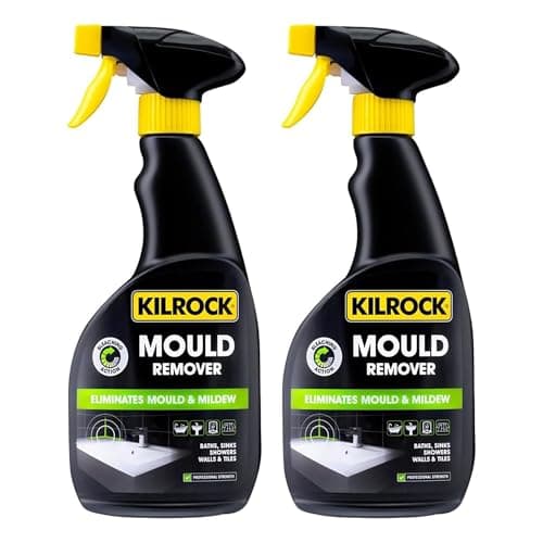 Image of 2 x Kilrock Mould Remover Spray 500ml Fast Acting Cleaner for Black Mould on Bathroom Tiles Grout Silicone Seals and Walls Powerful Formula for Household Surface Cleaning