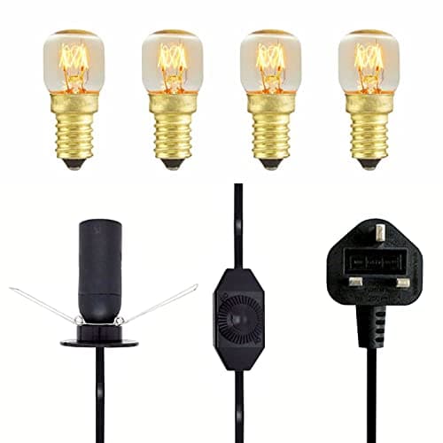 Image of Original Salt Lamp Replacement Cord with Black Dimmer Switch – UK CE Certified Plug – Premium Quality with 1.5m Cable & 4 Free 15W Bulbs – Adjustable Brightness for Himalayan Salt Lamps