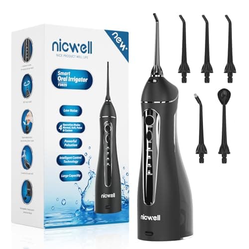 Image of Water Dental Flosser Teeth Pick - Nicwell USB Rechargeable Cordless Oral Irrigator 4 Modes Electric Tooth Flosser IPX7 Waterproof Floss Deep Cleaning Gum Flossing Portable Picks for Travel Home Use