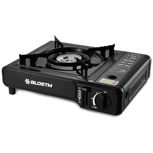 Image of BLOSTM Portable Camping Gas Stove - Single Burner Camping Stove with Automatic Ignition System, Temperature Control, Use with Butane or LPG, Small Gas Hob for Fishing, BBQ, Caravan Outdoor Camp Cooker