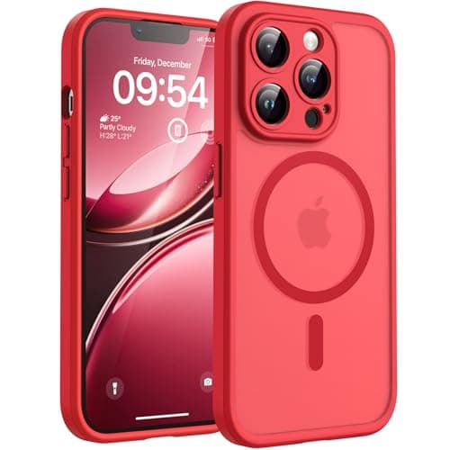 Image of TOCOL Magnetic for iPhone 13 Pro Case 6.1-Inch, Fit for MagSafe, Upgraded [Full Camera Protection], [14FT Military Grade Drop Tested] Shockproof Slim Translucent Matte Back Phone Cover (Red)
