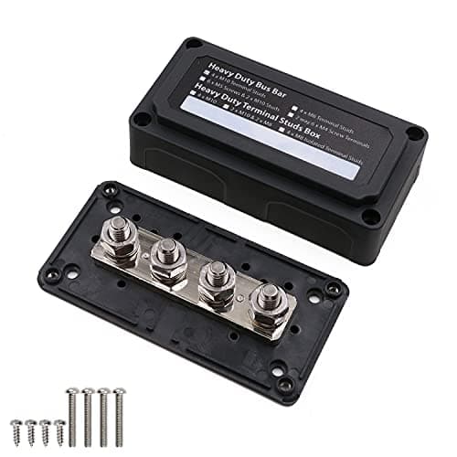 Image of T Tocas Marine Bus Bar 12V 24V 300A Heavy Duty Module with 4X M10 Posts Battery Terminal Blocks, 300 Amp Busbar Power Distribution Blocks with Cover 48V DC for Car Trucks Caravan Solar Boat, Black