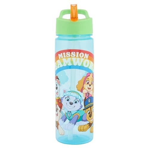 Image of Paw Patrol Water Bottle with Reusable Straw – Reusable Kids 600ml PP for Boys – in Blue/Green – Official Merchandise by Polar Gear – BPA Free & Recyclable Plastic – for School Nursery Sports Picnic