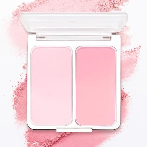 Image of Two-Tone Blush Duo Palette for Cheeks, Matte Powder Blusher in Peach Pink & Coral Shades, Long-Lasting, Smooth & Blendable, Highly Pigmented Natural Look, Gift for Women Girls, Suits All Skin Tones