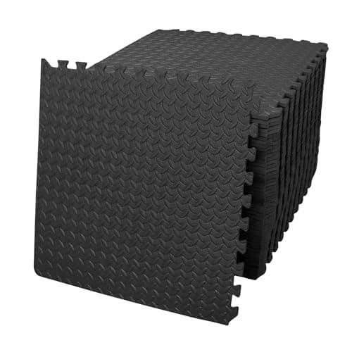 Image of 36 Pcs Soft Foam Exercise Floor Mats 60 x 60 x 1.1 cm, Black Interlocking EVA Puzzle Gym Flooring Tiles with Non Slip Cushion for Home Workout, Kids Play, Yoga, Garage and Exercise Equipment
