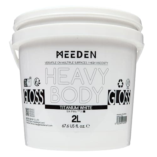 Image of MEEDEN Titanium White Acrylic Paint: 2L/67.64oz Heavy Body Gloss - 0.528 Gallon Bulk Thick White Paint for Canvas Crafts Furniture Painting