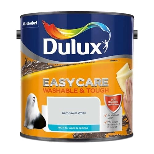 Image of Cornflower White Dulux Easycare Matt Emulsion Paint 2.5L – Washable & Stain Resistant, Durable Matt Finish, Quick Dry, Low Odour Interior Wall & Ceiling Paint