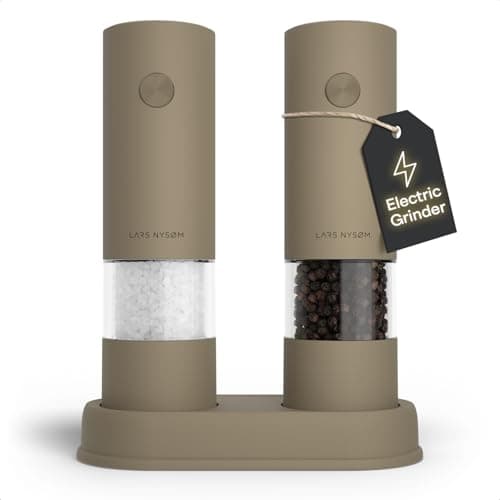 Image of LARS NYSØM Electric Salt and Pepper Grinder Set I Automatic Salt and Pepper Mills with Adjustable Ceramic Grinder I AAA-Battery Operated Electric Spice Mill Set (Taupe Brown)