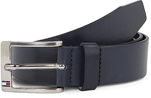 Image of Tommy Hilfiger Men’s New Aly Leather Belt, Blue (Midnight), 35.4 inches