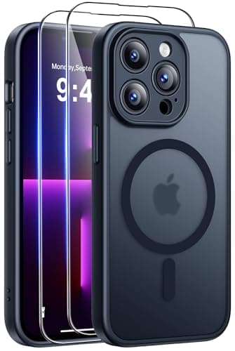 Image of Qasyfanc Magnetic for iPhone 13 Pro Case with 2 Tempered Glass Screen Protector, Compatible with MagSafe, Full Camera Protection, Shockproof Translucent Matte Phone Case, Black