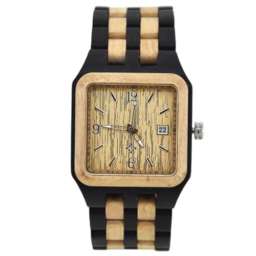 Image of RORIOS Men Watches Analog Quartz Wooden Watch with Wood Band Rectangle Luminous Watch Lightweight Wooden Wristwatch for Men