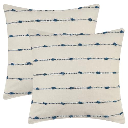 Image of Uxcell 2 Pack Polycotton Striped Squar Cushion Coverse, Modern Boho Decorative Throw Pillow Cases for Sofa Couch Blue 45 x 45 cm