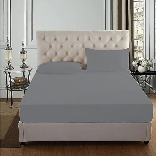 Image of AmigoZone 100% Egyptian Cotton 200 Thread Count 25CM/10" Deep Fitted Sheet (Single, Grey)