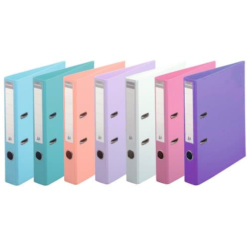 Image of Exacompta - Ref 53044E - Prem'Touch PVC Lever Arch File - 320 x 290mm in Size, 2 Rings, Can Hold A4 Documents, 50mm Spine, 55mm Rings, FSC-Certified - Assorted Pastel Colours (Pack of 10)
