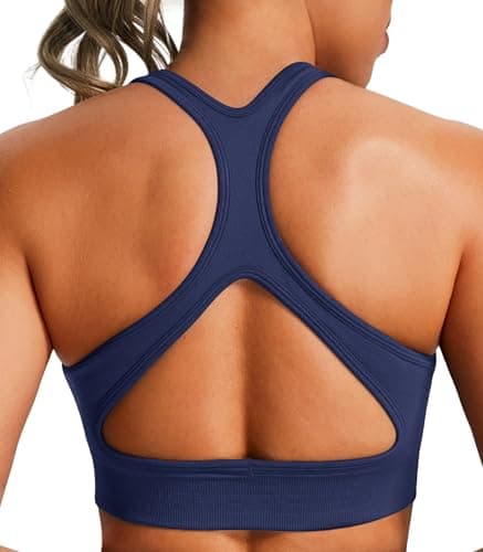 Image of JOYSPELS Women's Sports Bra Seamless 4-Way Stretch Yoga Top with Removable Pads for Gym, Workouts, Running Navy Blue XS