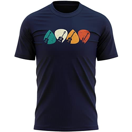 Image of Purple Print House Vintage Guitar Picks T Shirts Mens Music Bands Guitarist Gifts Retro Plectrum Top Tee, M, Navy