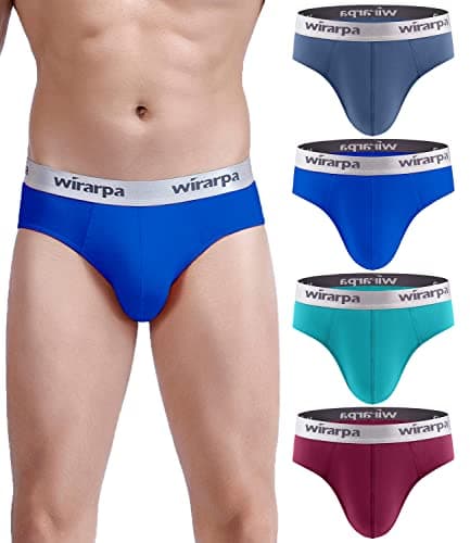 Image of wirarpa Mens Briefs Underpants Cotton Soft Wide Waistband Underwear Basic No Fly Multicoloured 4 Pack Size S