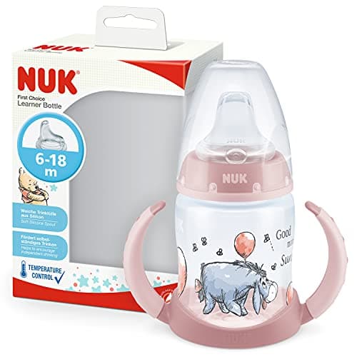 Image of NUK First Choice Learner Cup Sippy Cup | 6-18 Months | Temperature Control | Leak-Proof Silicone Spout | Anti-Colic Vent | BPA-Free | 150ml | Disney Winnie the Pooh (Pink)
