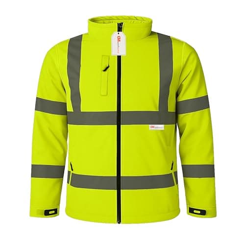 Image of GM WORKWEAR Hi Vis Soft Shell Jacket – Premium Reflective High Visibility Safety Workwear, Lightweight Breathable Security Jacket with Pockets, S–3XL