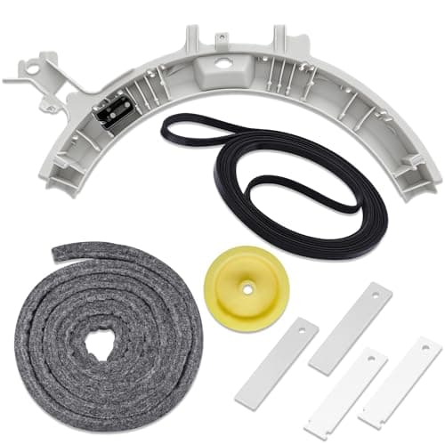 Image of WE49X21874 Dryer Bearing Kit and WE12X83 Dryer Idler Pulley with WE14M124 Drum Bearing WE09X20441 Front Drum Felt WE12M29 Drive Belt WE1M1067 and WE1M504 Bearing Slides Fit for GE