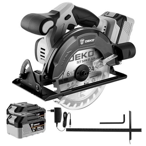 Image of Cordless Circular Saw: DEKOPRO 20V Circular Saw, 4500RPM, with 165mm Blade, 55mm(90°), 33mm(45°) Cutting Depth, LED Light, Includes Two 4.0Ah Batteries and Charger for Cutting Wood and DIY Projects
